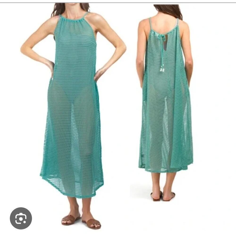 Haute Hippie women's Blue Crochet Maxi Dress Beach Boho Rope Straps Pockets - Picture 9 of 10